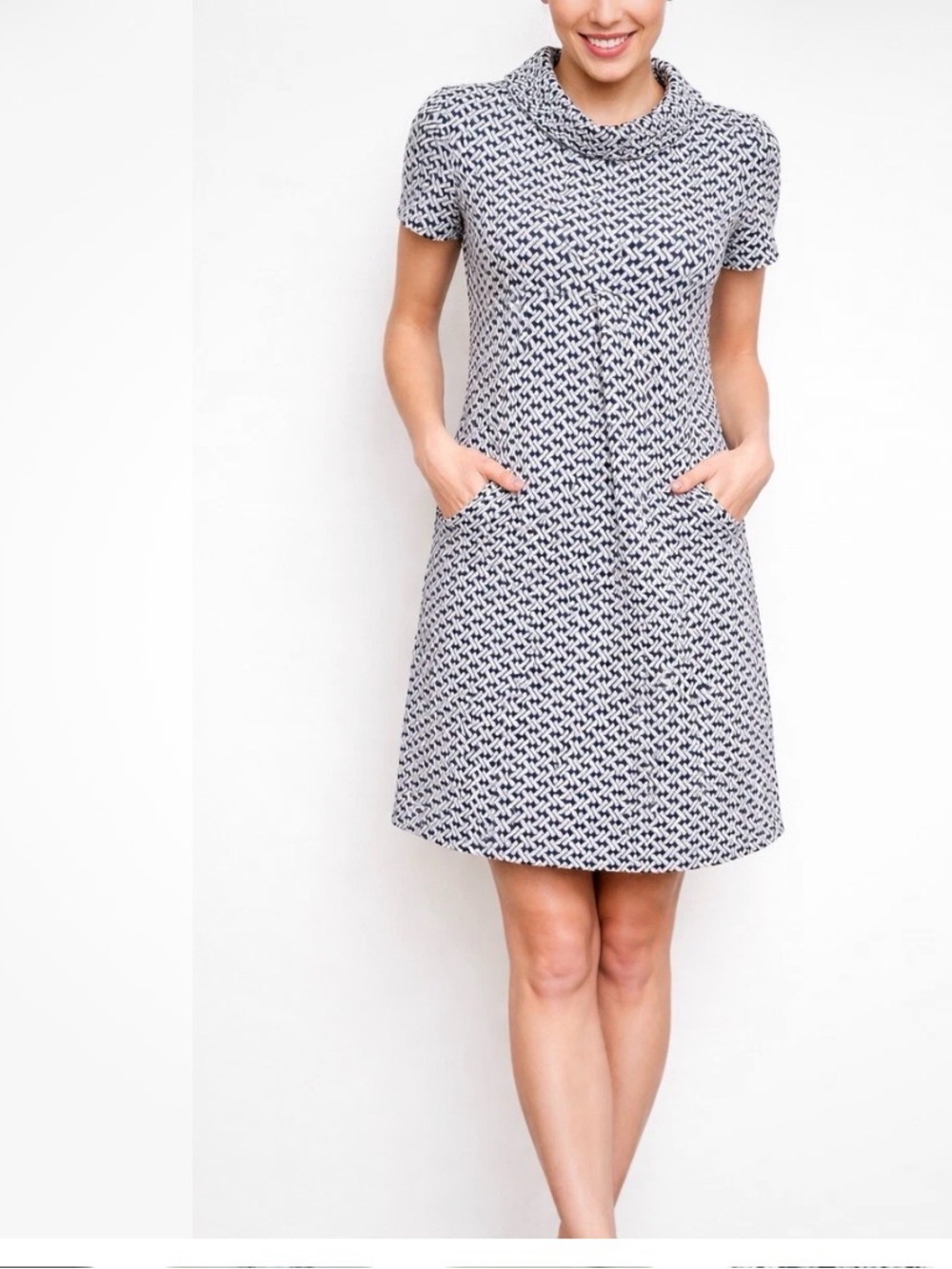 Tyler Böe Kristen Knit Shift Dress Blue White Chain Link Print Sz S